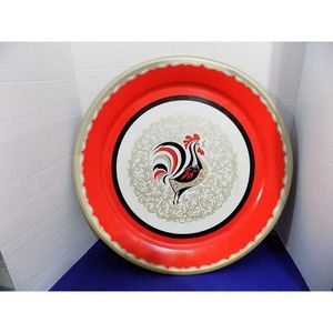 Vintage Metal Rooster Platter Country Kitchen Decor Chicken Hen Tray